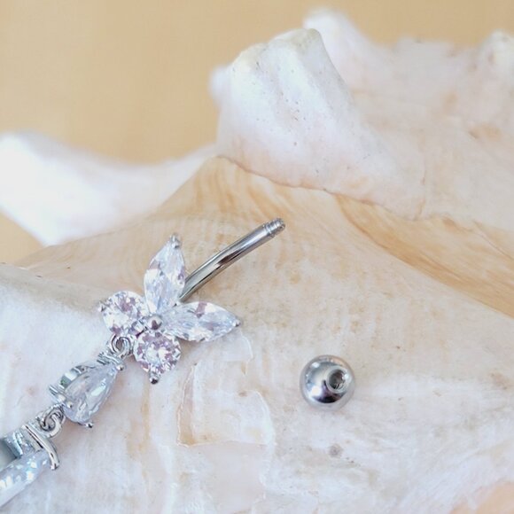 14G stainless steel butterfly and teardrop dangle belly button ring/navel ring - Picture 5 of 5